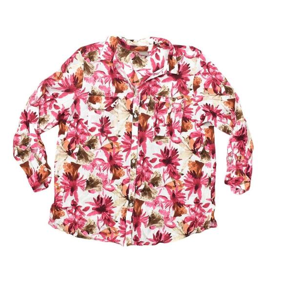 Chico's Size 3 Multicolor Polyester Button-Up Top Floral Long Sleeve - Picture 1 of 8